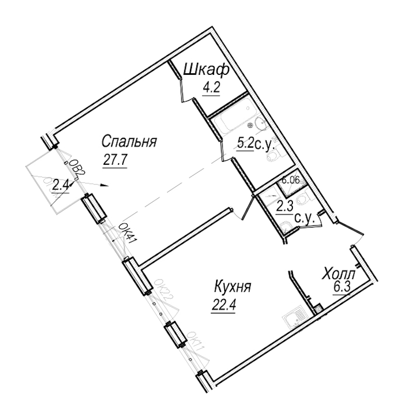 1-комнатная квартира 68.8 м², 6/8 эт., Комплекс апартаментов «Meltzer Hall»